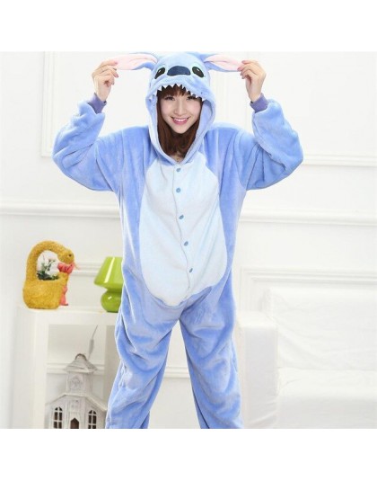 Kigurumi jednorożec piżama dorosłych zwierząt Stitch Onesie kobiety mężczyźni para 2019 zimowa piżama garnitur kot piżamy flanel