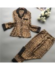 QWEEK kobiety piżamy Leopard piżamy kobiety 2019 wiosna Satin Pijamas kobiety dorywczo elegancka piżama Femme Silk Pijama Mujer 