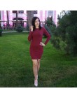 Kobiety Mini sukienka z dzianiny bawełnianej długim rękawem burgundii sukienki 2020 wiosna czysta dzianinowa sukienka bodycon dr