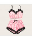 DUOBLA piżama femme kobiety dekolt jedwabiu koronki satynowe paski Camisole piżamy seksowna bielizna nocna zestaw szortów pijama