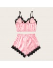DUOBLA piżama femme kobiety dekolt jedwabiu koronki satynowe paski Camisole piżamy seksowna bielizna nocna zestaw szortów pijama