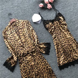 QWEEK kobiety piżamy Leopard piżamy kobiety 2019 wiosna Satin Pijamas kobiety dorywczo elegancka piżama Femme Silk Pijama Mujer 