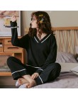 BZEL V-Neck bielizna nocna dla kobiet czarne piżamy zestawy śliczne łuk Nighty długie rękawy długie patelnie Pijamas piżamy bawe