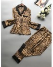 QWEEK kobiety piżamy Leopard piżamy kobiety 2019 wiosna Satin Pijamas kobiety dorywczo elegancka piżama Femme Silk Pijama Mujer 