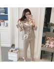 Kobiety piżamy ustawia Silk Satin Pijama skręcić w dół kołnierz bielizna nocna pani z długim rękawem wiosna bielizna nocna 2 szt