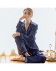 Damska jedwabna satynowa piżama zestaw piżam z długim rękawem bielizna nocna Pijama komplet piżamy kobiecy sen dwuczęściowy zest