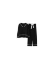 BZEL V-Neck bielizna nocna dla kobiet czarne piżamy zestawy śliczne łuk Nighty długie rękawy długie patelnie Pijamas piżamy bawe