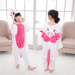 Dzieci Kigurumi jednorożec piżamy dla chłopców dziewcząt flanelowe dzieci Stich Pijamas zestaw zwierząt piżamy zimowe Onesies Un