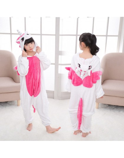 Dzieci Kigurumi jednorożec piżamy dla chłopców dziewcząt flanelowe dzieci Stich Pijamas zestaw zwierząt piżamy zimowe Onesies Un