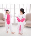 Dzieci Kigurumi jednorożec piżamy dla chłopców dziewcząt flanelowe dzieci Stich Pijamas zestaw zwierząt piżamy zimowe Onesies Un