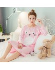 Plus rozmiar panie Cartoon bielizna nocna z długim rękawem śliczne koszula nocna Negligee letnia bawełniana koszula nocna Casual