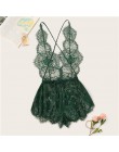 SHEIN rzęs koronki głębokie V Neck Sexy w kratkę ze sztywnym tyłem koronki Sleep pajacyki kobiety lato miś bielizna nocna Onesie