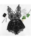 SHEIN rzęs koronki głębokie V Neck Sexy w kratkę ze sztywnym tyłem koronki Sleep pajacyki kobiety lato miś bielizna nocna Onesie