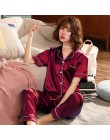 Kobiety piżamy ustawia Silk Satin Pijama skręcić w dół kołnierz bielizna nocna pani z długim rękawem wiosna bielizna nocna 2 szt
