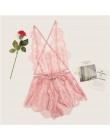 SHEIN rzęs koronki głębokie V Neck Sexy w kratkę ze sztywnym tyłem koronki Sleep pajacyki kobiety lato miś bielizna nocna Onesie
