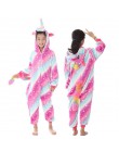 Dzieci Kigurumi jednorożec piżamy dla chłopców dziewcząt flanelowe dzieci Stich Pijamas zestaw zwierząt piżamy zimowe Onesies Un