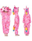 Dzieci Kigurumi jednorożec piżamy dla chłopców dziewcząt flanelowe dzieci Stich Pijamas zestaw zwierząt piżamy zimowe Onesies Un