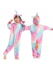 Dzieci Kigurumi jednorożec piżamy dla chłopców dziewcząt flanelowe dzieci Stich Pijamas zestaw zwierząt piżamy zimowe Onesies Un