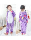 Dzieci Kigurumi jednorożec piżamy dla chłopców dziewcząt flanelowe dzieci Stich Pijamas zestaw zwierząt piżamy zimowe Onesies Un