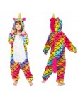 Dzieci Kigurumi jednorożec piżamy dla chłopców dziewcząt flanelowe dzieci Stich Pijamas zestaw zwierząt piżamy zimowe Onesies Un