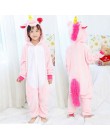 Dzieci Kigurumi jednorożec piżamy dla chłopców dziewcząt flanelowe dzieci Stich Pijamas zestaw zwierząt piżamy zimowe Onesies Un
