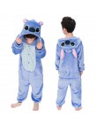 Dzieci Kigurumi jednorożec piżamy dla chłopców dziewcząt flanelowe dzieci Stich Pijamas zestaw zwierząt piżamy zimowe Onesies Un