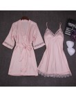 Jesień kobiety koszula nocna zestawy 2 sztuk koszula nocna szlafrok z miseczkami na piersi kobieta Satin Kimono szlafrok bielizn