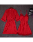 Jesień kobiety koszula nocna zestawy 2 sztuk koszula nocna szlafrok z miseczkami na piersi kobieta Satin Kimono szlafrok bielizn