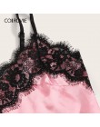 COLROVIE rzęsy koronkowe satynowe Cami z szorty w paski kobiety Pijamas seksowna bielizna nocna zestaw 2019 letnie szorty damski