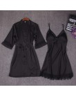 Jesień kobiety koszula nocna zestawy 2 sztuk koszula nocna szlafrok z miseczkami na piersi kobieta Satin Kimono szlafrok bielizn