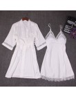 Jesień kobiety koszula nocna zestawy 2 sztuk koszula nocna szlafrok z miseczkami na piersi kobieta Satin Kimono szlafrok bielizn