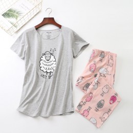 Bawełniana piżama z krótkim rękawem T-shirt długie spodnie 2 sztuka/zestaw seksowna letnia piżama Big Size mama domowa bielizna 