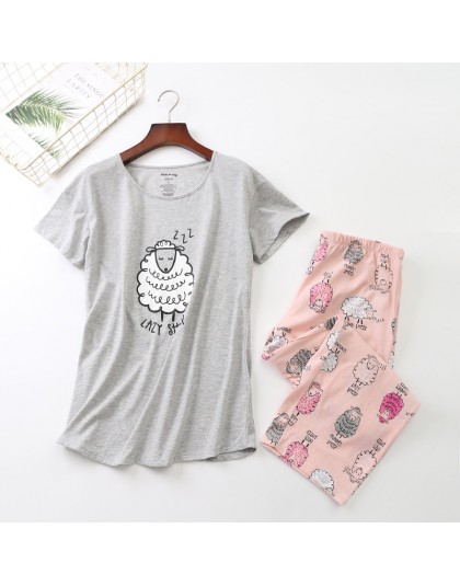 Bawełniana piżama z krótkim rękawem T-shirt długie spodnie 2 sztuka/zestaw seksowna letnia piżama Big Size mama domowa bielizna 