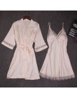 Jesień kobiety koszula nocna zestawy 2 sztuk koszula nocna szlafrok z miseczkami na piersi kobieta Satin Kimono szlafrok bielizn