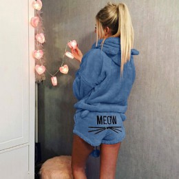 Kobiety piżamy zestaw 2019 jesień zima ciepłe piżamy kobiety polar Pijamas Femme seksowna bielizna kot Pijama Mujer bielizna noc