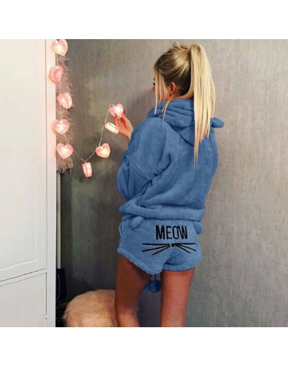 Kobiety piżamy zestaw 2019 jesień zima ciepłe piżamy kobiety polar Pijamas Femme seksowna bielizna kot Pijama Mujer bielizna noc