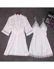 Jesień kobiety koszula nocna zestawy 2 sztuk koszula nocna szlafrok z miseczkami na piersi kobieta Satin Kimono szlafrok bielizn