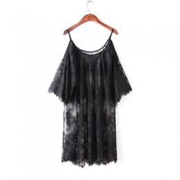Czarny biały off shoulder koronkowa koszula nocna kobiety Sexy Spaghetti pasek Patchwork bielizna sukienka koronkowa bielizna no