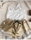 QWEEK kobiet piżamy bielizna nocna seksowna koronkowa bielizna lato cienkie piżamy zestaw damski Sexy V-neck Backless Pijamas ko