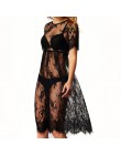Czarny biały off shoulder koronkowa koszula nocna kobiety Sexy Spaghetti pasek Patchwork bielizna sukienka koronkowa bielizna no