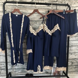 QWEEK kobiety piżamy z klatki piersiowej Sexy koronkowe kobiety piżamy zestaw 5 sztuk Pijama Mujer ubrania domowe moda Pijama 20
