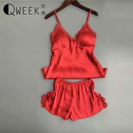 QWEEK bawełniany dwuczęściowy zestaw kobiet bielizna nocna jedwabne piżamy Sexy z miseczkami na piersi bielizna nocna kobiety 20