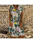 ZANZEA kobiety lato z krótkim rękawem bawełniana lniana sukienka Vestido szata Kaftan Femme Vintage V neck Floral wydrukowano le