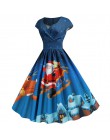 2019 nadruk ze świętym mikołajem Vintage kobiety elegancka sukienka na przyjęcie bożonarodzeniowe szata Femme Plus rozmiar 3XL C