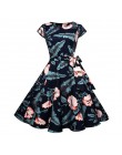 Czarny biały Polka Dot sukienka vintage lato kobiety Floral Print z krótkim rękawem sukienka retro sukienki rockabilly Party Jur