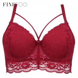 Sexy koronkowe biustonosze dla kobiet moda Strappy Plus rozmiar biustonosz ultra-cienka bielizna C D kubek biustonosz bielizna d