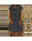 ZANZEA kobiety lato z krótkim rękawem bawełniana lniana sukienka Vestido szata Kaftan Femme Vintage V neck Floral wydrukowano le