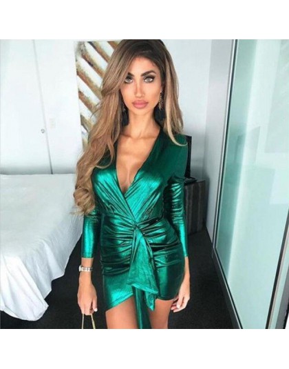 2020 wiosna bandaż sukienki bandażowe typu bodycon kobiety głębokie V Neck Mini Sexy sukienka kolorowe eleganckie zielone letnie