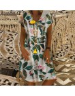ZANZEA kobiety lato z krótkim rękawem bawełniana lniana sukienka Vestido szata Kaftan Femme Vintage V neck Floral wydrukowano le