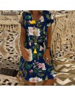 ZANZEA kobiety lato z krótkim rękawem bawełniana lniana sukienka Vestido szata Kaftan Femme Vintage V neck Floral wydrukowano le
